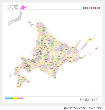 北海道地圖(城市/城市/顏色編碼) 北海道地圖(城市/城市/顏色編碼) 35747996