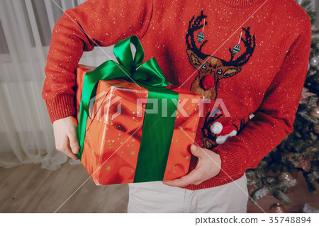 loving couple decorating Christmas tree 35748894