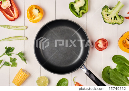 Fresh fruits and vegetables vintage border Fresh fruits and vegetables vintage border 35749332