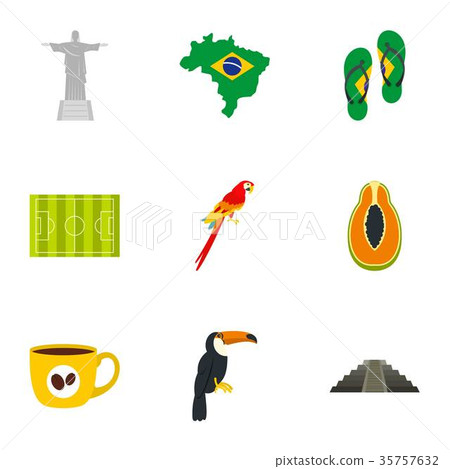 Landmarks of Brazil icon set, flat style Landmarks of Brazil icon set, flat style 35757632