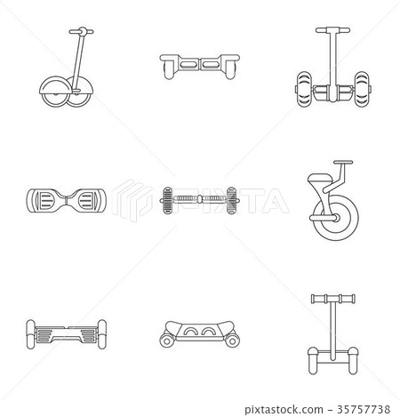Self balancing scooter icon set, outline style Self balancing scooter icon set, outline style 35757738