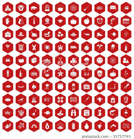 100 autumn holidays icons hexagon red 35757745