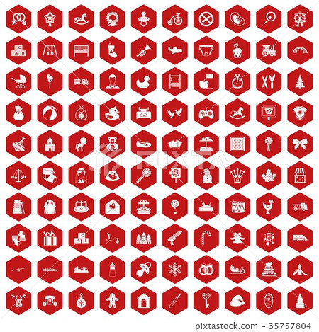 100 baby icons hexagon red 100 baby icons hexagon red 35757804