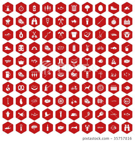 100 BBQ icons hexagon red 100 BBQ icons hexagon red 35757816