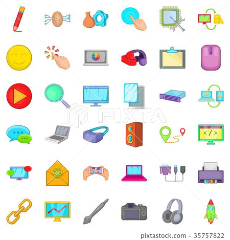 Computer network icons set, cartoon style 35757822