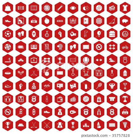 100 basketball icons hexagon red 35757828