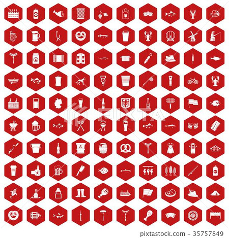 100 beer icons hexagon red 100 beer icons hexagon red 35757849