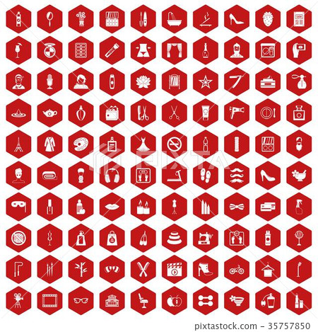 100 beauty and makeup icons hexagon red 35757850