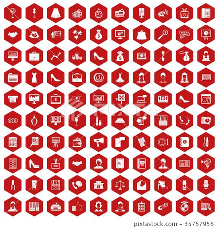 100 business woman icons hexagon red 100 business woman icons hexagon red 35757958