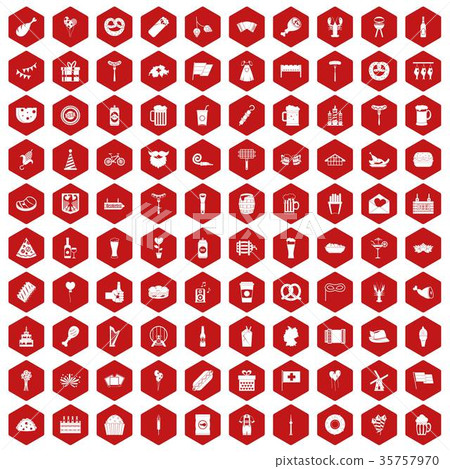 100 beer party icons hexagon red 35757970