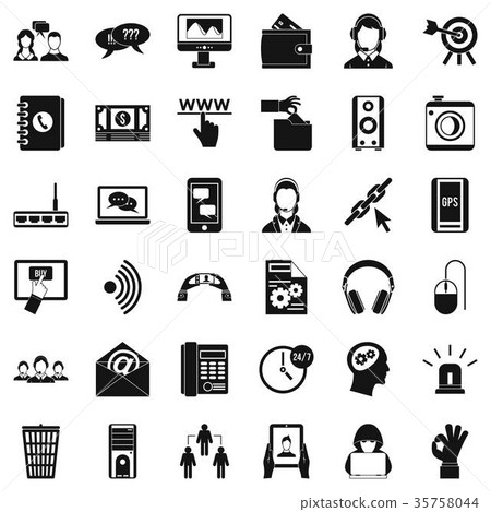 Contact support icons set, simple style Contact support icons set, simple style 35758044
