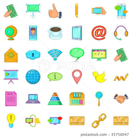 Contact info icons set, cartoon style Contact info icons set, cartoon style 35758047