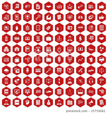 100 business training icons hexagon red 100 business training icons hexagon red 35758062