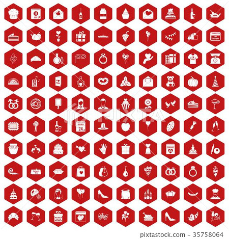 100 cake icons hexagon red 100 cake icons hexagon red 35758064