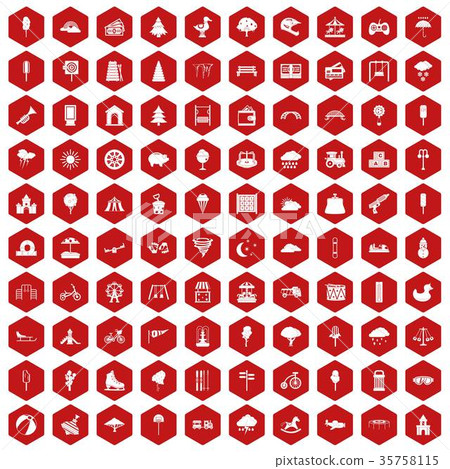 100 childrens park icons hexagon red 35758115