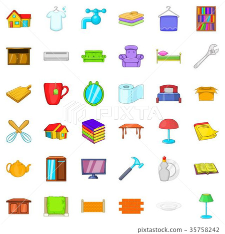 Cozy house icons set, cartoon style 35758242