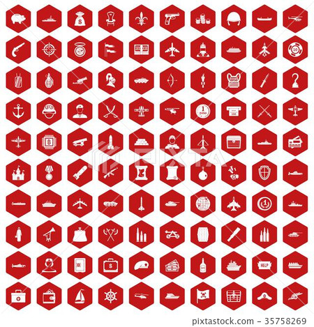 100 combat vehicles icons hexagon red 35758269