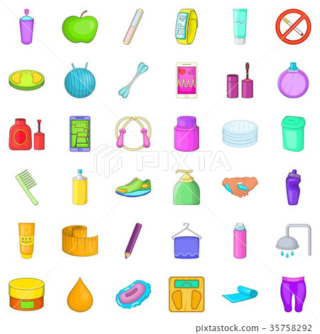 Woman cosmetic icons set, cartoon style Woman cosmetic icons set, cartoon style 35758292