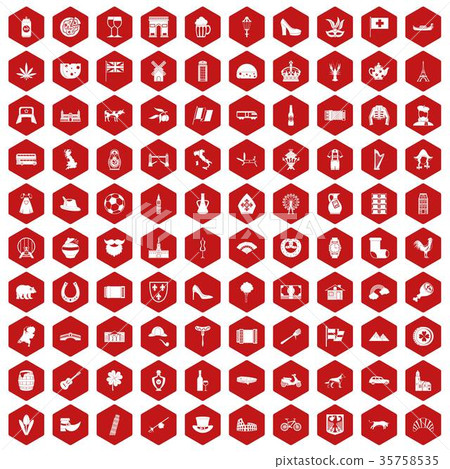 100 Europe icons hexagon red 100 Europe icons hexagon red 35758535