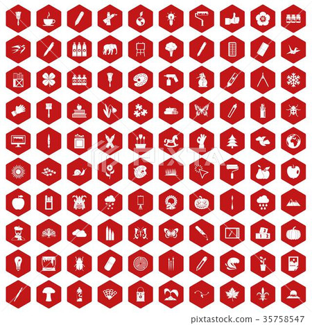 100 eco design icons hexagon red 100 eco design icons hexagon red 35758547