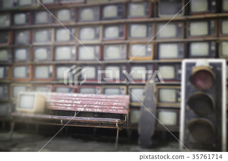 Stack of old TV vintage style background 35761714