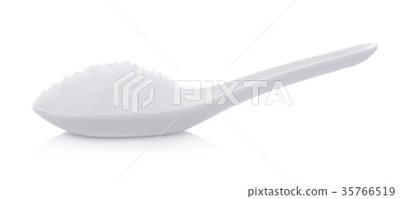 sea salt in white spoon isolated on white sea salt in white spoon isolated on white 35766519