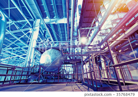 Steel pipelines and cables in blue tones 35768479