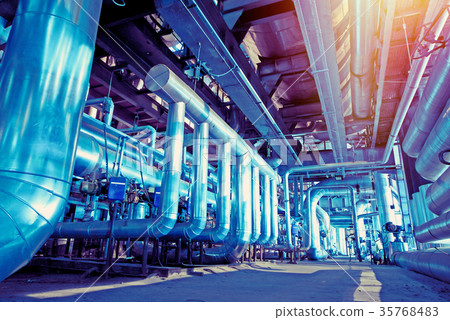 Steel pipelines and cables in blue tones 35768483