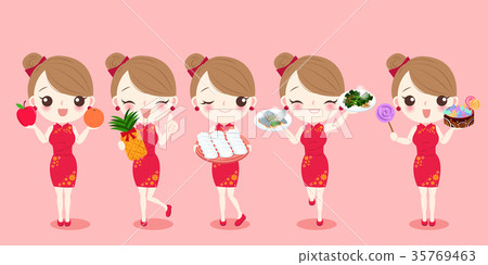 cartoon woman wear cheongsam 35769463