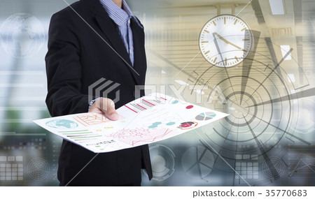 Business hand holding document paper lot of file. 35770683