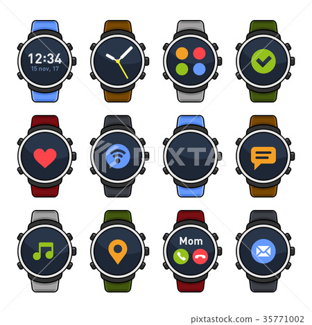 Smart Watch with Different Apps on Screen Icons 35771002