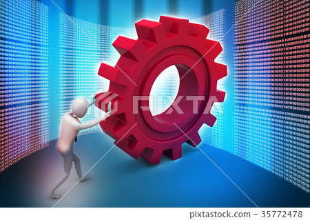 3d man pushing the gear 3d man pushing the gear 35772478