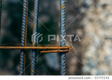 close up construction detail, steel reinforcements 35773143