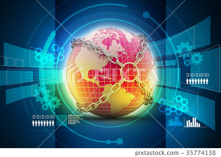 Earth globe close in chain Earth globe close in chain 35774138
