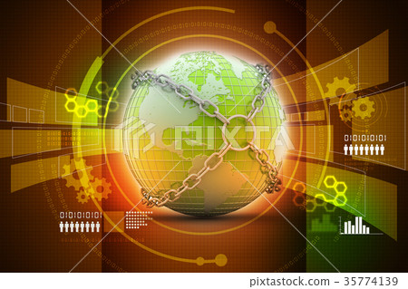 Earth globe close in chain Earth globe close in chain 35774139