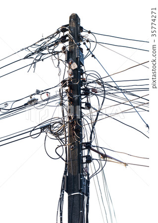 Wire assemblage a lot of cables and wires on pole Wire assemblage a lot of cables and wires on pole 35774271
