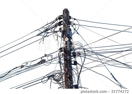 Wire assemblage a lot of cables and wires on pole Wire assemblage a lot of cables and wires on pole 35774272