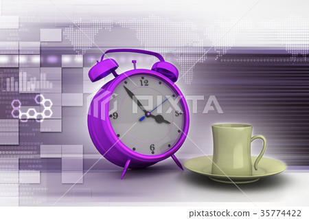 Alarm clock with cup of tea Alarm clock with cup of tea 35774422