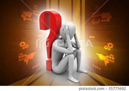 3d man sitting near the question mark 35775692