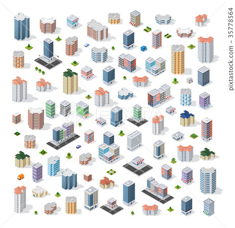 Set of modern isometric buildings Set of modern isometric buildings 35778564