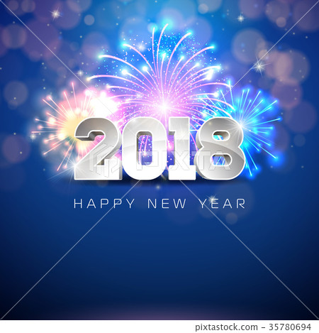 Happy New Year 2018 Illustration with Firework and Happy New Year 2018 Illustration with Firework and 35780694
