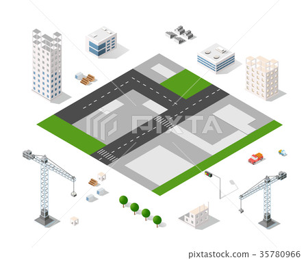 Set of modern isometric buildings 35780966