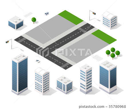 Set of modern isometric buildings 35780968