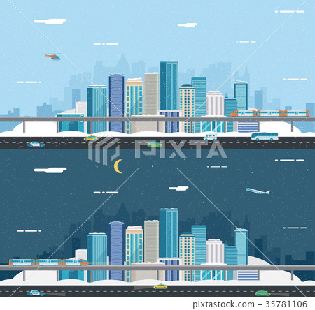 Snowy urban landscape. Winter City. Building Snowy urban landscape. Winter City. Building 35781106