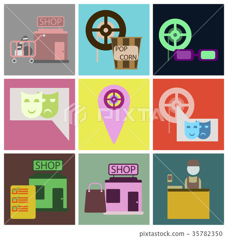Vector illustration of flat icons set cinema - Stock Illustration ...