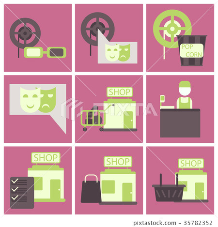 Vector illustration of flat icons set cinema - Stock Illustration ...
