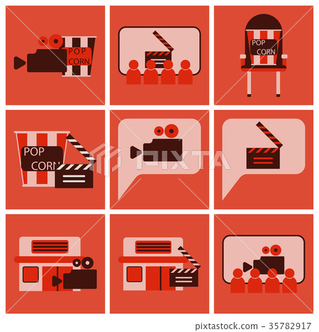 Vector illustration of flat icons set cinema Vector illustration of flat icons set cinema 35782917