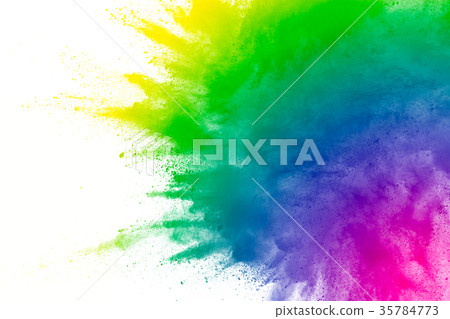 Multicolored powder explosion on white background. 35784773