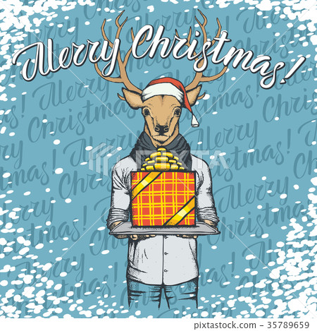 Vector illustration of deer on Christmas with gift Vector illustration of deer on Christmas with gift 35789659