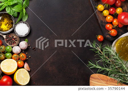 Tomatoes, basil, olive oil and spices Tomatoes, basil, olive oil and spices 35790144